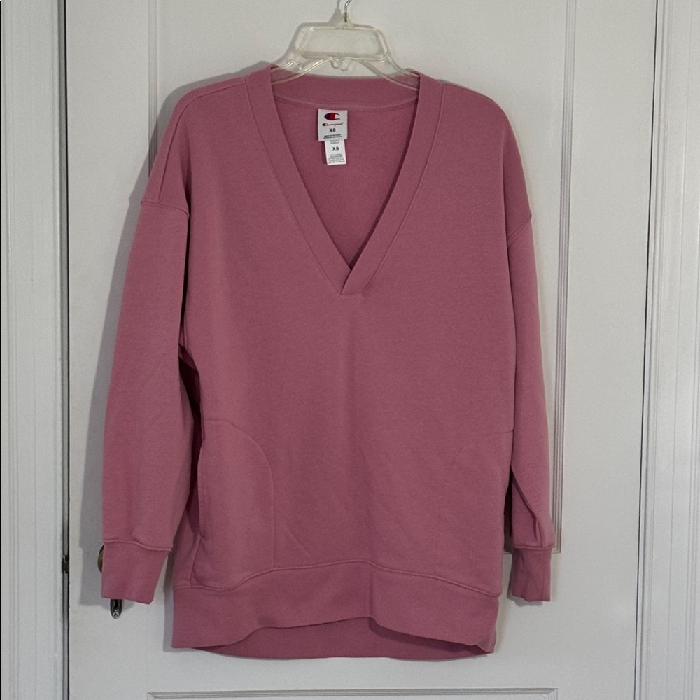Champion Women's Soft Pink V-Neck French Terry Sweatshirt Tunic, mis-sized! New